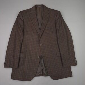 Jack Victor Blazer Mens 44L Brown Plaid Wool Tweed Sport Coat Jacket Classic
